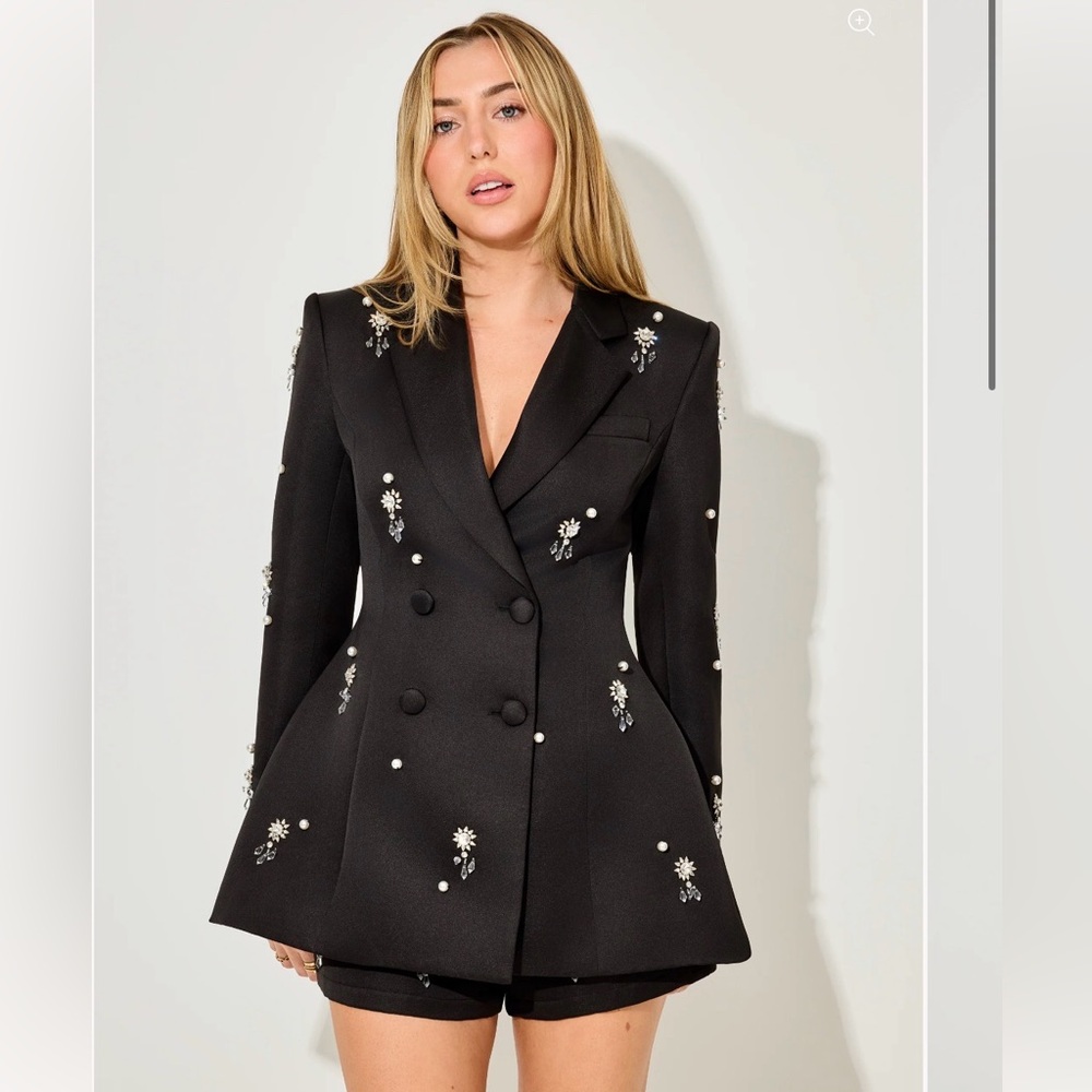 Black Embellished Double-Breasted Blazer Jacket